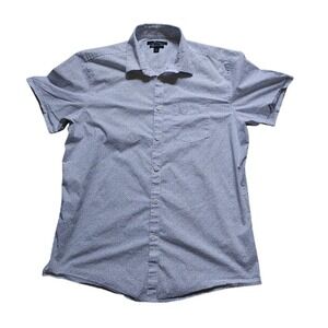 Marc Anthony Mens Blue Geometric Print Short Sleeve Button Down Slim Fit Shirt L